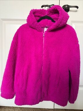 GAP Kids Hooded Plush Puffer Jacket in Bright Fuchsia